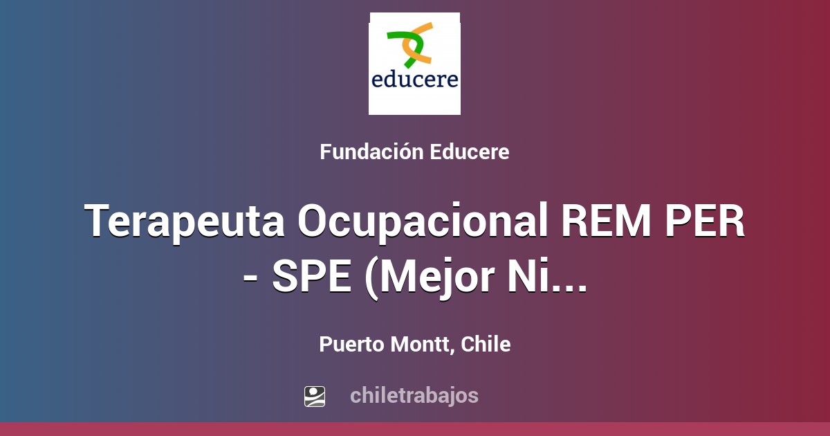 Terapeuta Ocupacional REM PER - SPE (Mejor Niñez) - Puerto Montt ...