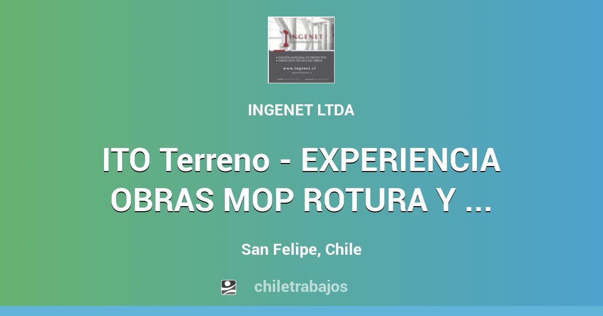 ITO Terreno - EXPERIENCIA OBRAS MOP ROTURA Y REPOSICIÓN PAVIMENTOS (V ...